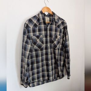 Lucky Brand Western Pearl Snap Button Down Plaid Shirt Size L